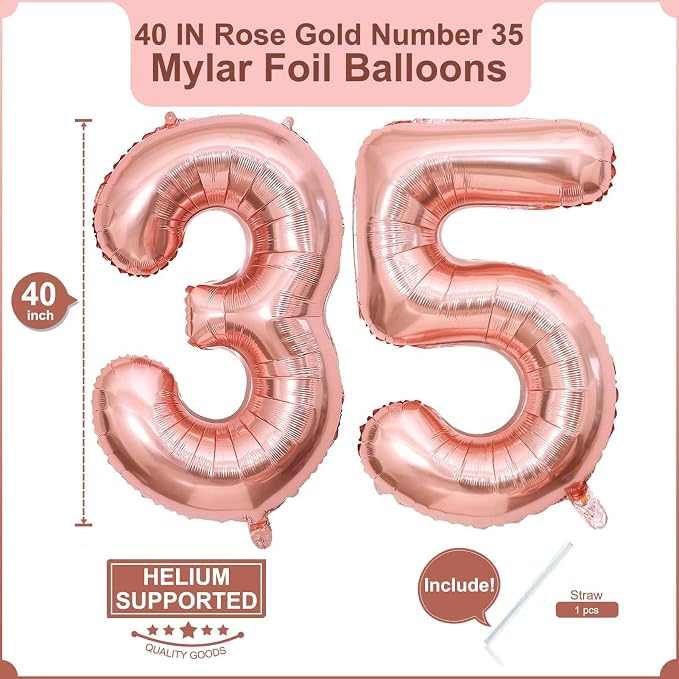 40 Inch Rose Gold 35 Balloons Giant Number 35 Balloons Rose Gold 35 Birthday - Image 2