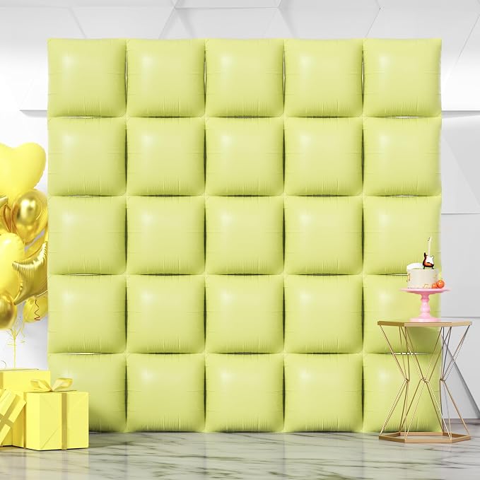 NISOCY 25PCS Pastel Yellow Square Foil Balloons Wall Backdrop | Double Sided by NISOCY