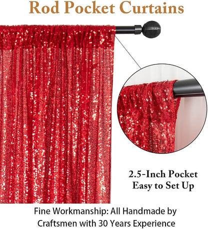 ShinyBeauty Sequin Curtain Red 4FTx8FT Sequin Photo Backdrop Red Sequin - Image 3