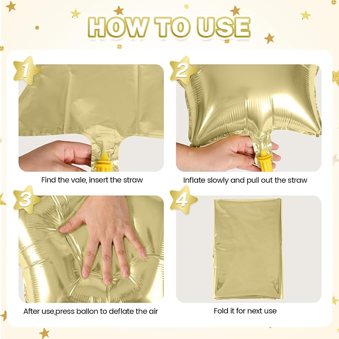 Gold Star Balloons, 18 Inches Light Gold Star Balloon - Image 3