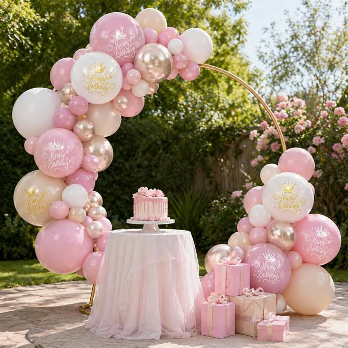 Dusty Pink Beige Gold Birthday Balloons - Image 8
