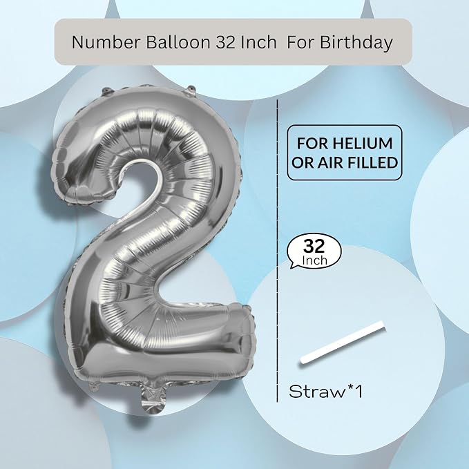 White Number Balloon 2 Mylar Foil Balloons 32 inch - Image 8
