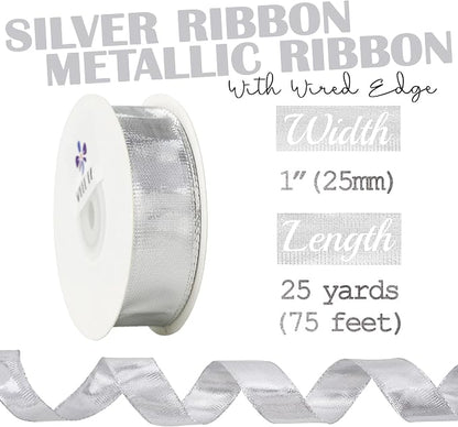 Silver Wired Woven Metallic Ribbon - Image 2