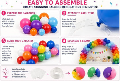 100 Pack Balloon Arch Kit – 12 Inch Assorted Rainbow Latex Balloons - Image 4