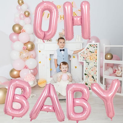 40 Inch Pastel Pink OH BABY Balloon - Image 4