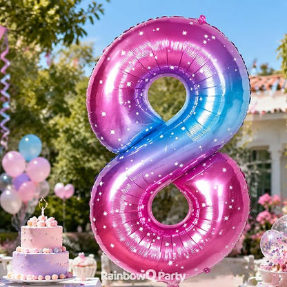 RainbowQ Blue Pink 8 Balloon Number 40 Inch Big 0-10 Foil Large Balloon | - Image 3