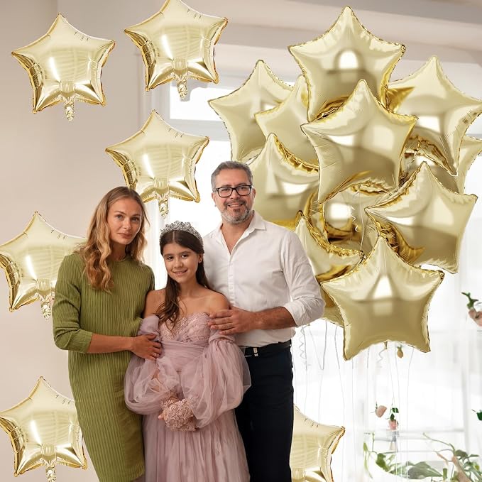 Gold Star Foil Balloons, 18 Inch Light Gold Stars Shape Foil Helium Balloons - Image 5