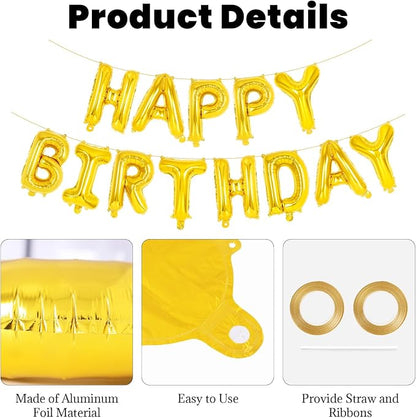 65 Pcs Gold Happy Birthday Balloons, 2 Sets A-Z Gold Letters Foil Balloons - Image 5