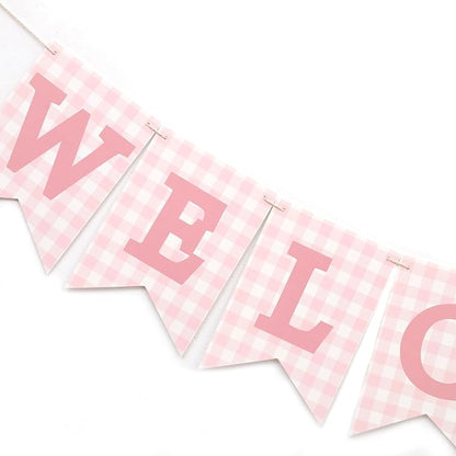 Pink Gingham Welcome Baby Shower Banner - Image 4