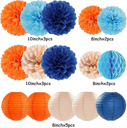 Navy-Blue Orange Champagne Party-Decorations Paper-Flowers - Image 6