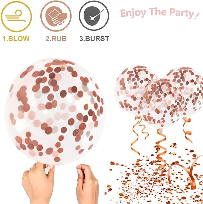 Rose Gold Confetti Balloons 50 Pcs 12 Inch | Sweet 16 Birthday Bridal Shower - Image 5