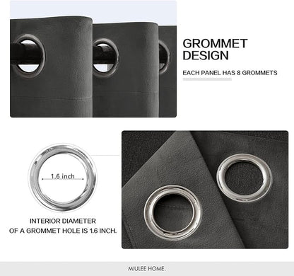 MIULEE Velvet Curtains Charcoal Grey 52 x 84 Inch Length Set of 2 | Grommet - Image 3