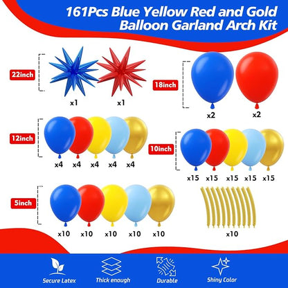 161Pcs Blue Yellow Red and Gold Balloon Garland Arch Kit - Image 2