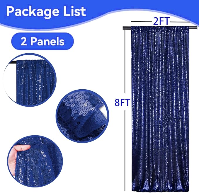 Blue Sequin Backdrop Curtains 2Panel 2x8ft - Image 3