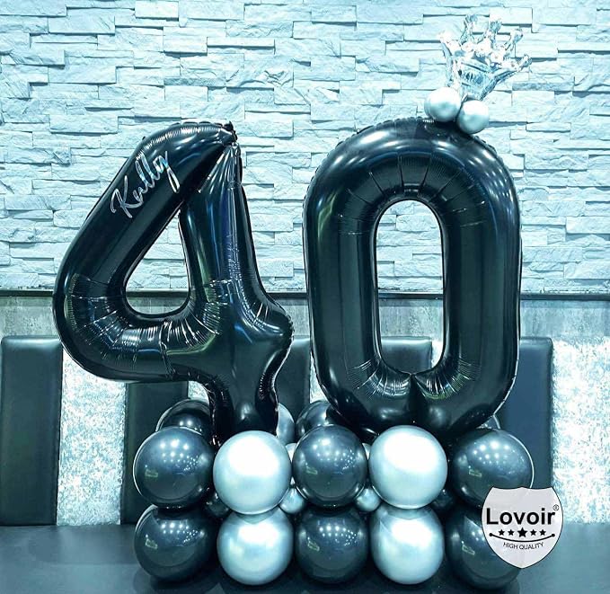 Black 60 Number Balloons, 40 Inch Giant Number 60 Balloons Foil Mylar Helium - Image 5
