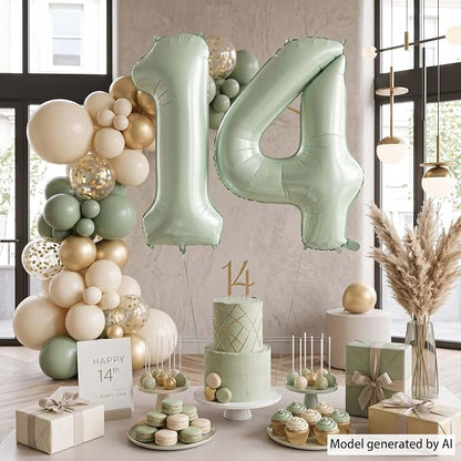 Olive Green Number 14 Balloon 40 Inch, Leafy Prop - Image 3
