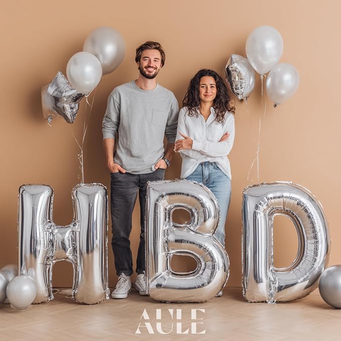 AULE 40 Inch Silver Q Balloon Letter Foil A-Z Birthday Big Alphabet | Birthday - Image 3