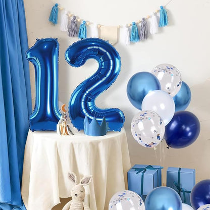 Navy Blue 12th Birthday Giant Self Inflating Number 12 Balloon, Metallic Dark - Image 6