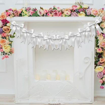 1 String of 8PCS White Bow Garland Banner Decoration, Pre-Strung Satin Ribbon - Image 7
