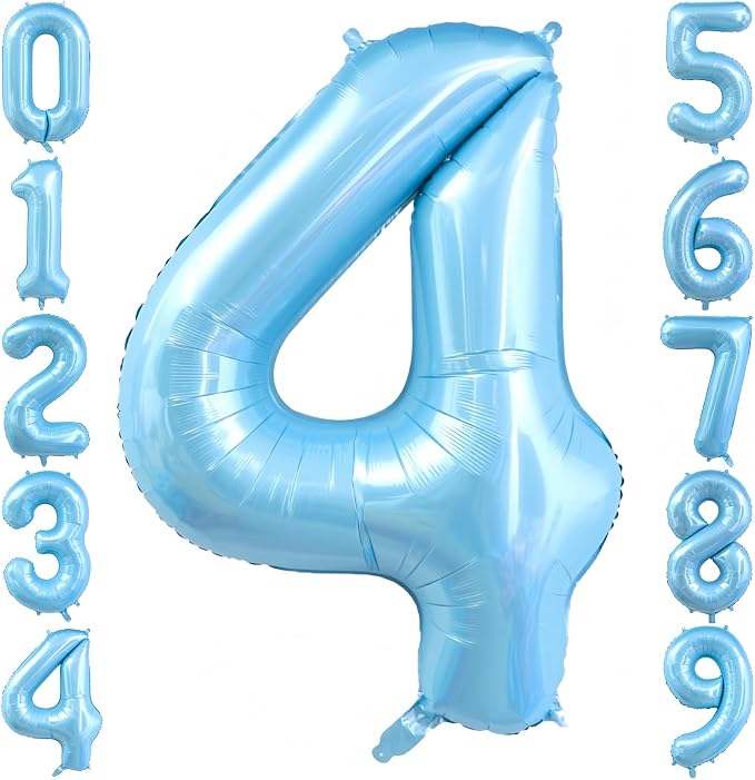 Pastel Blue 4 Balloon Number, Light Blue 4 Balloons by BBPOOL