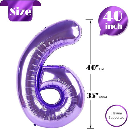 Purple Number 6 Balloon 40 Inch, 6th Birthday Party Decorations Men Women | - Image 5
