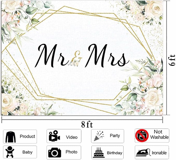 Mrs White Floral Bridal Shower Backdrop Mrs Wedding Theme Photo Backgrounds - Image 5