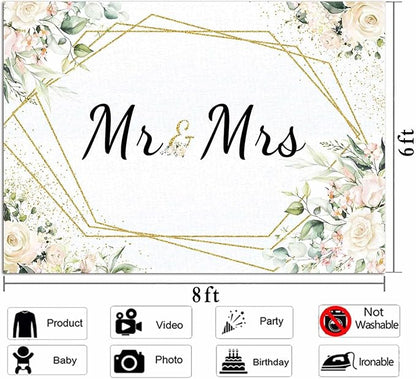 Mrs White Floral Bridal Shower Backdrop Mrs Wedding Theme Photo Backgrounds - Image 5