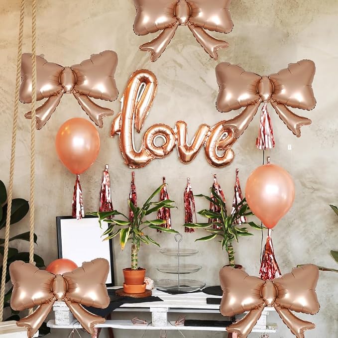 6 Pieces Bow Balloons, Rose Gold Matte Metallic Foil Bow Balloon - Image 3