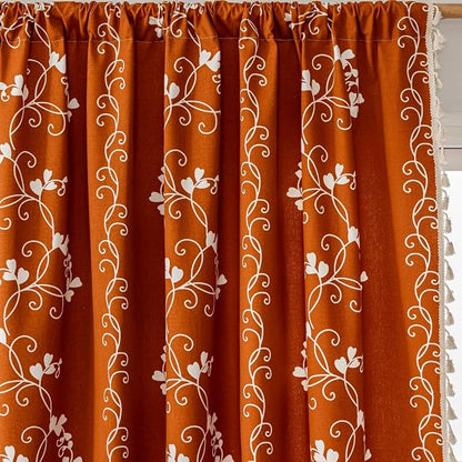 F-CHU Terracotta Curtains for Bohemian 90 Inch Length French Country Floral - Image 4