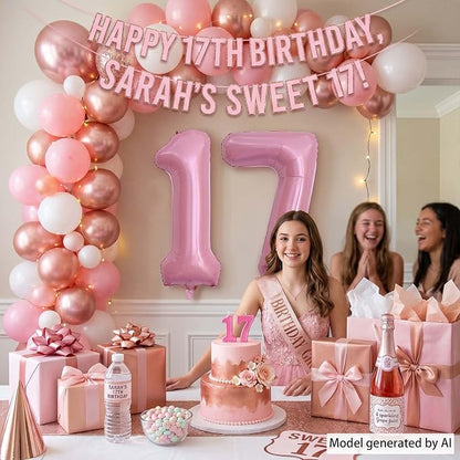 Pearlescent Pink Number 17 Balloon 40 Inch, Shiny Foil - Image 2