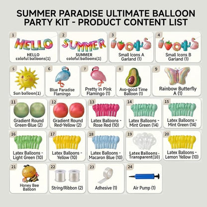 91 PCS "Hello Summer" Foil Balloon Decoration Kit, Tropical Summer Party - Image 7