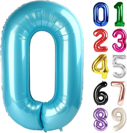 0 Balloon - Pastel Blue Birthday Number Balloons, 40 Inch Decorations | Pastel by ALPHADELTAPI