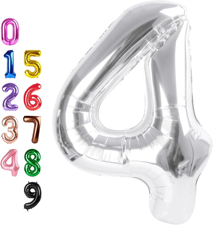 Number Balloons 4 Balloon Silver by Enyeopd