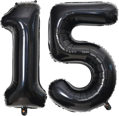 40 Inch Black 15 Number Balloons Giant 15 Balloons Black Birthday Balloons 15th by LHOAVWE