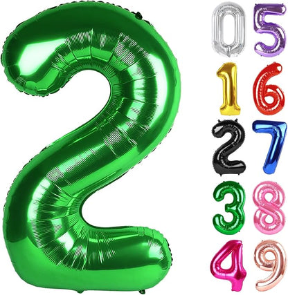 Green Number 2 Balloon 40 Inch, 2nd Birthday Party Decorations Men Women | Foil by IWERP
