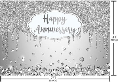 AIBIIN 7x5ft Happy Anniversary Backdrop Silver Dripping Glitter Crystals - Image 5