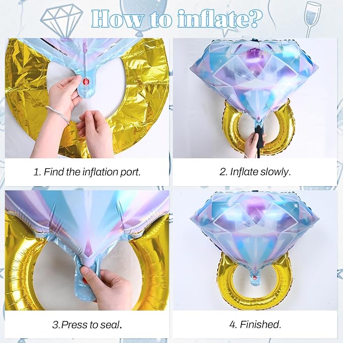 4pcs Engagement Ring Balloons, Foil Mylar Diamond Ring Balloons - Image 5