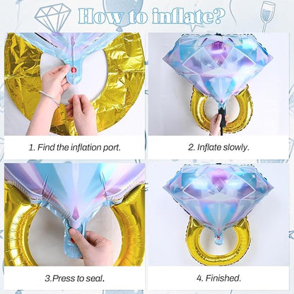4pcs Engagement Ring Balloons, Foil Mylar Diamond Ring Balloons - Image 5