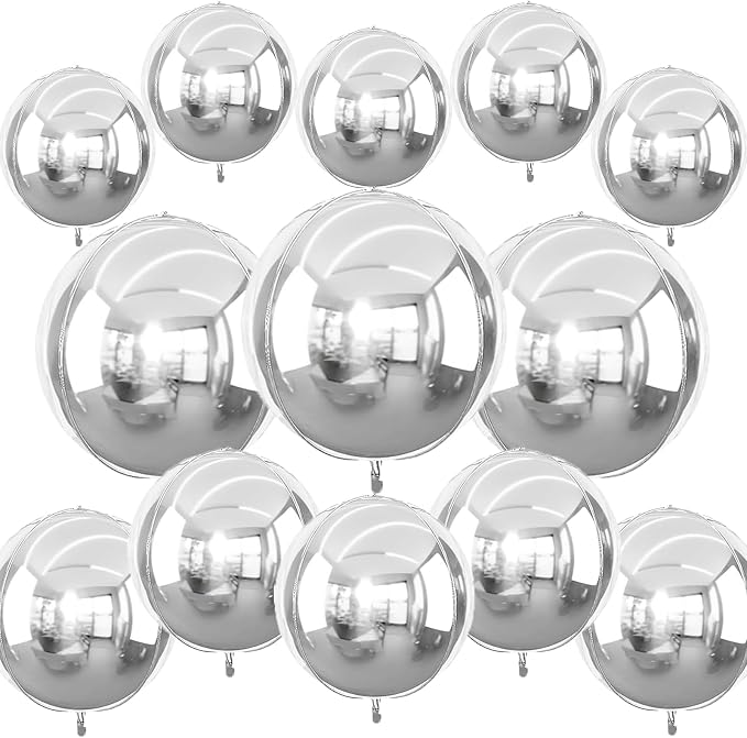 13pcs Silver 4D Balloons 22" 18" 10" 4D Ball Balloon Disco Ball Balloons Silver by Unknown