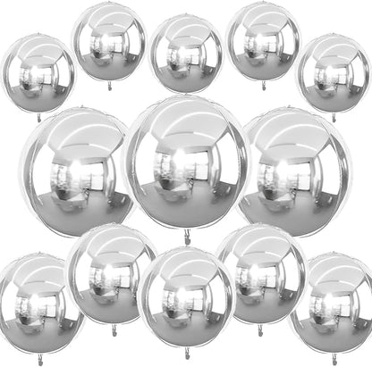 13pcs Silver 4D Balloons 22" 18" 10" 4D Ball Balloon Disco Ball Balloons Silver by Unknown