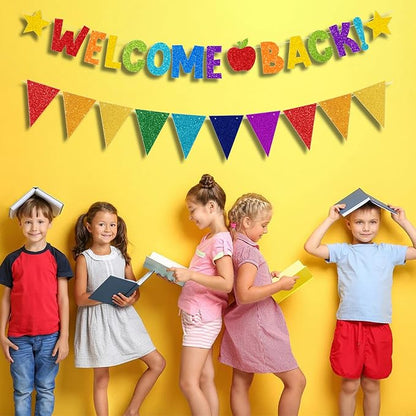 Welcome Back to School Banner Colorful Back to School Decorations Glitter First - Image 4
