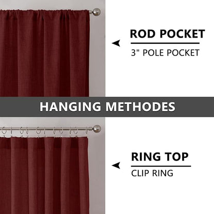 Tollpiz Short Linen Curtain Living Room Rod Pocket Semi Sheer Curtains Burlap - Image 5