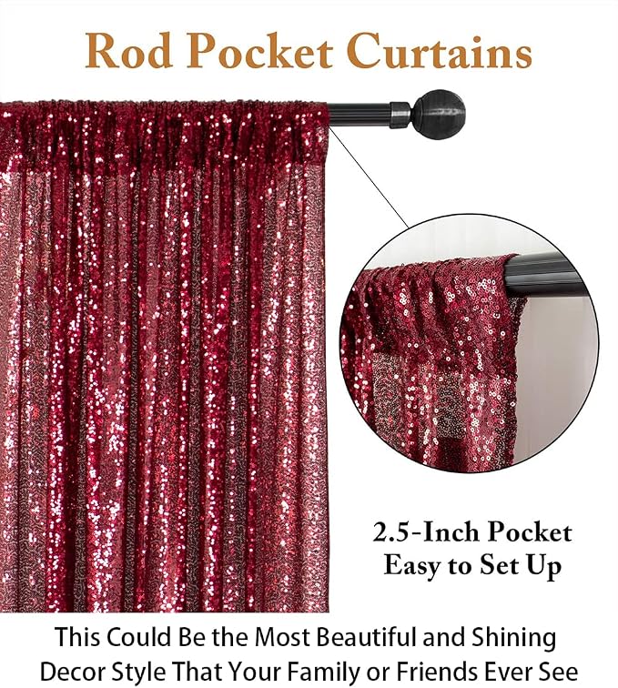 ShinyBeauty Sequin Curtains 2 Panels Burgundy 2FTx8FT Sequin Photo Backdrop - Image 4