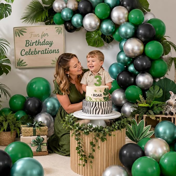 Green Black Balloons Metallic Green Silver Balloons - Image 6