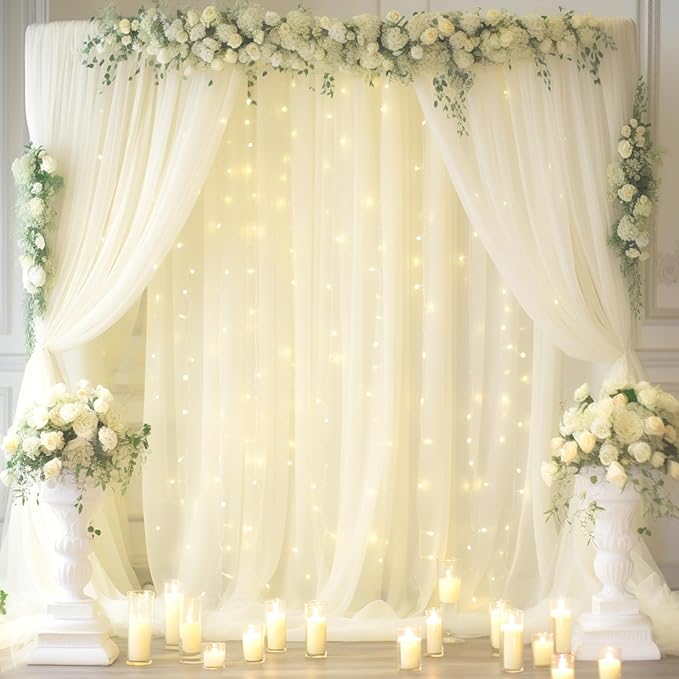 20x10ft Ivory Tulle Backdrop Curtain by Partisky