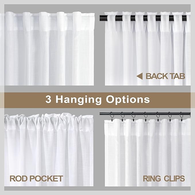 Pitalk White Linen Sheer Drape 104 Inch Curtains - Image 5
