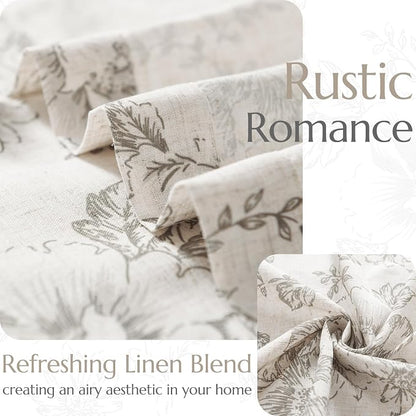 jinchan Grey Floral Linen Curtains 45 Inch Vintage Back Tab 2 Panels | Light - Image 9