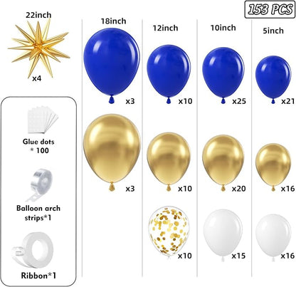 Royal Blue and Gold Balloon Arch Garland Kit 153pcs - Image 2