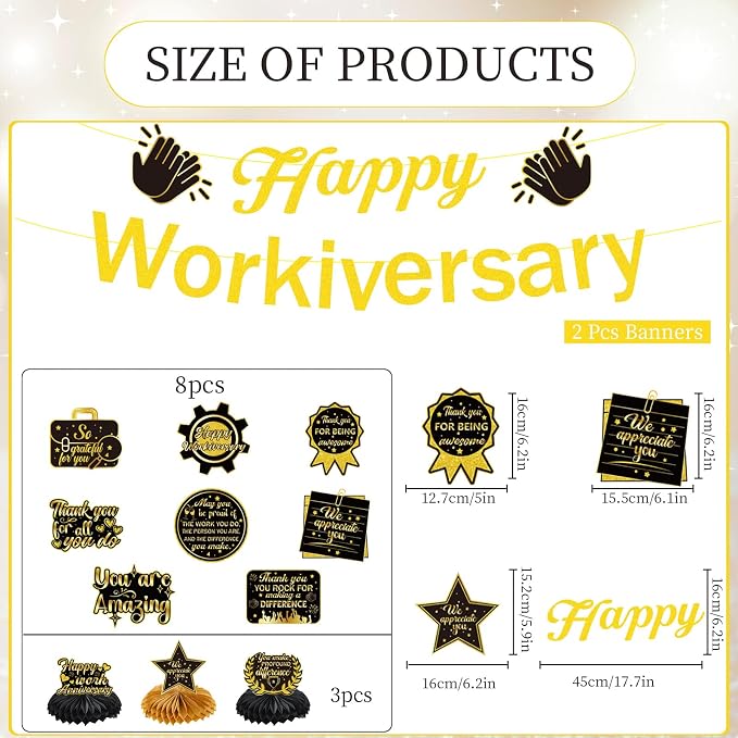 Work Anniversary Party Decorations Banners Swirls Honeycomb | Happy - Image 2