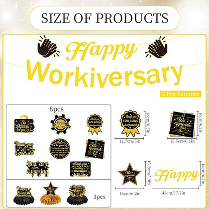 Work Anniversary Party Decorations Banners Swirls Honeycomb | Happy - Image 2